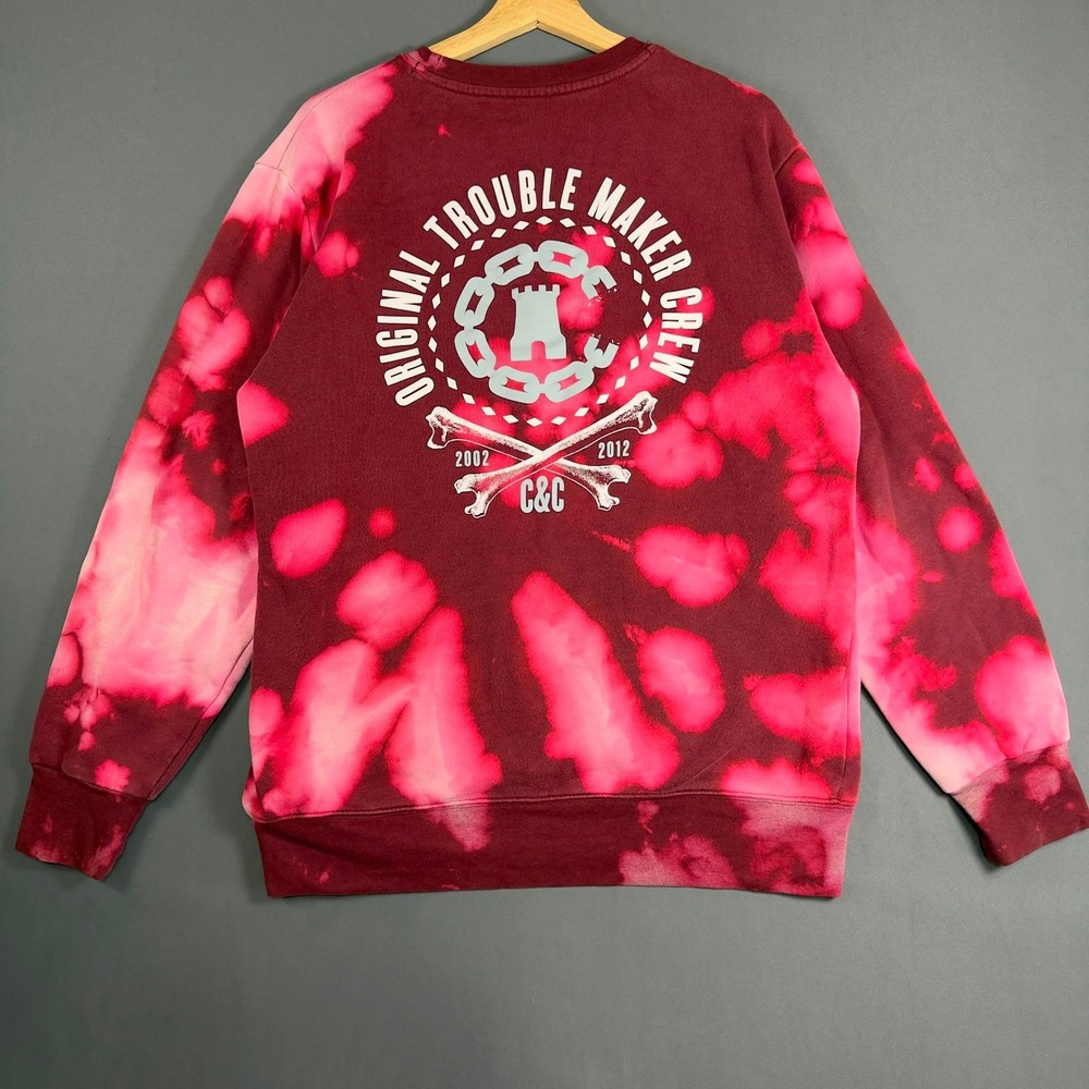 Crooks & Castles Sweater Maroon Mens Large Tie Dye Crewneck Sweatshirt